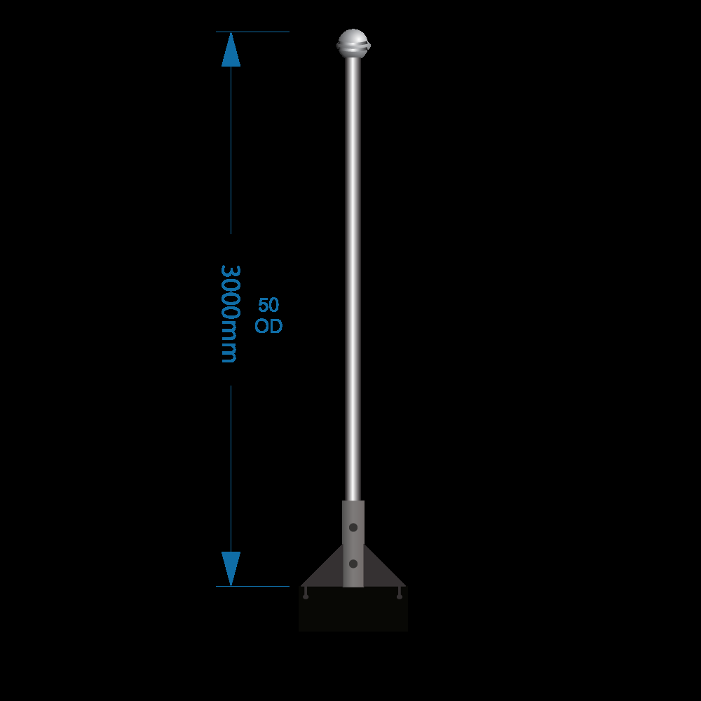 Flagpole 3m with wall bracket select (W1 -W2 -W3) including installation (one unit)
