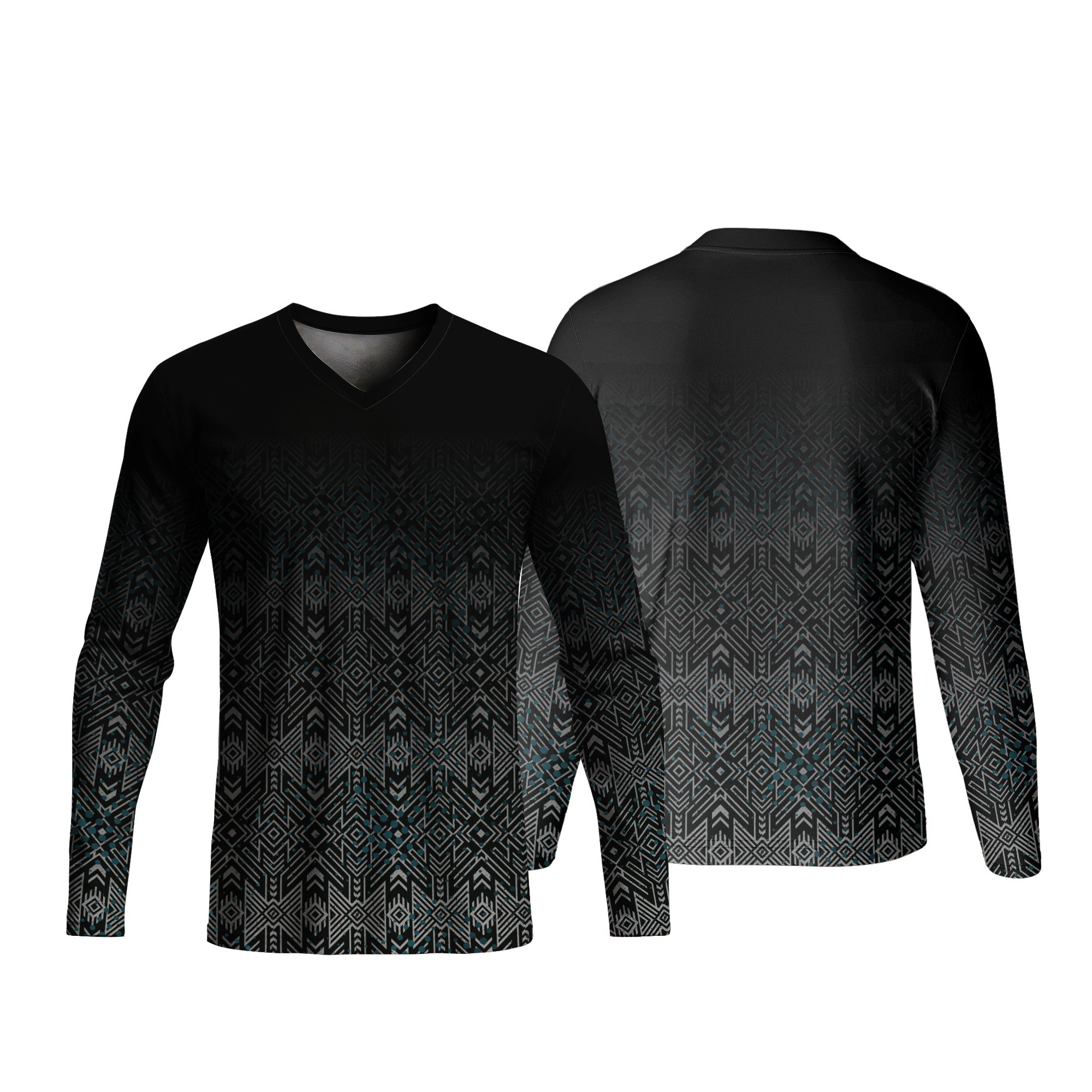 Unisex Long Sleeve V-Neck T-Shirt | Poly Spandex | Africa Design - Image 3