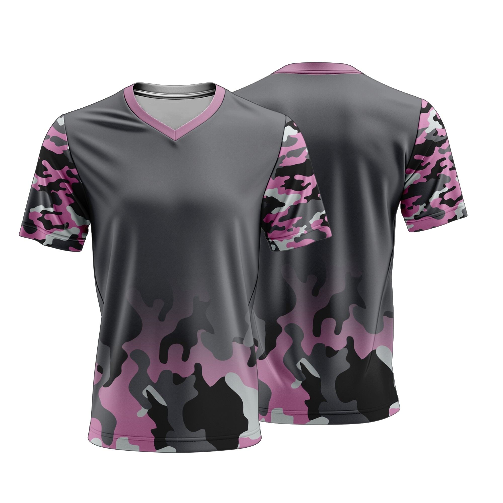 Unisex Short Sleeve V-Neck T-Shirt | Interlock | Camo Design - Image 5