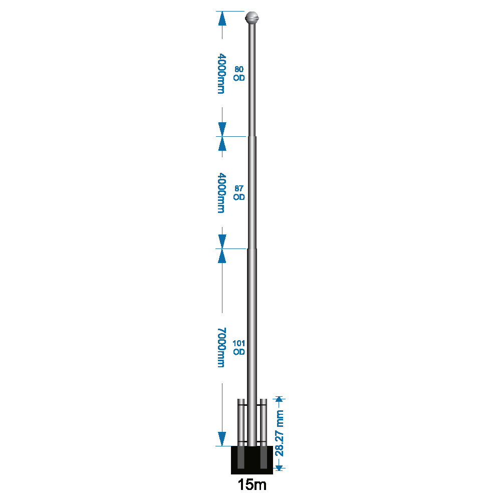 Swivel Base Flagpole 15m - including installation (one unit)