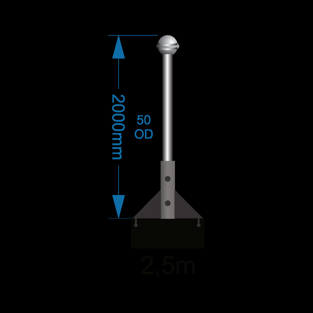 Flagpole 2.5m with wall bracket select (W1 -W2 -W3) including installation (one unit)
