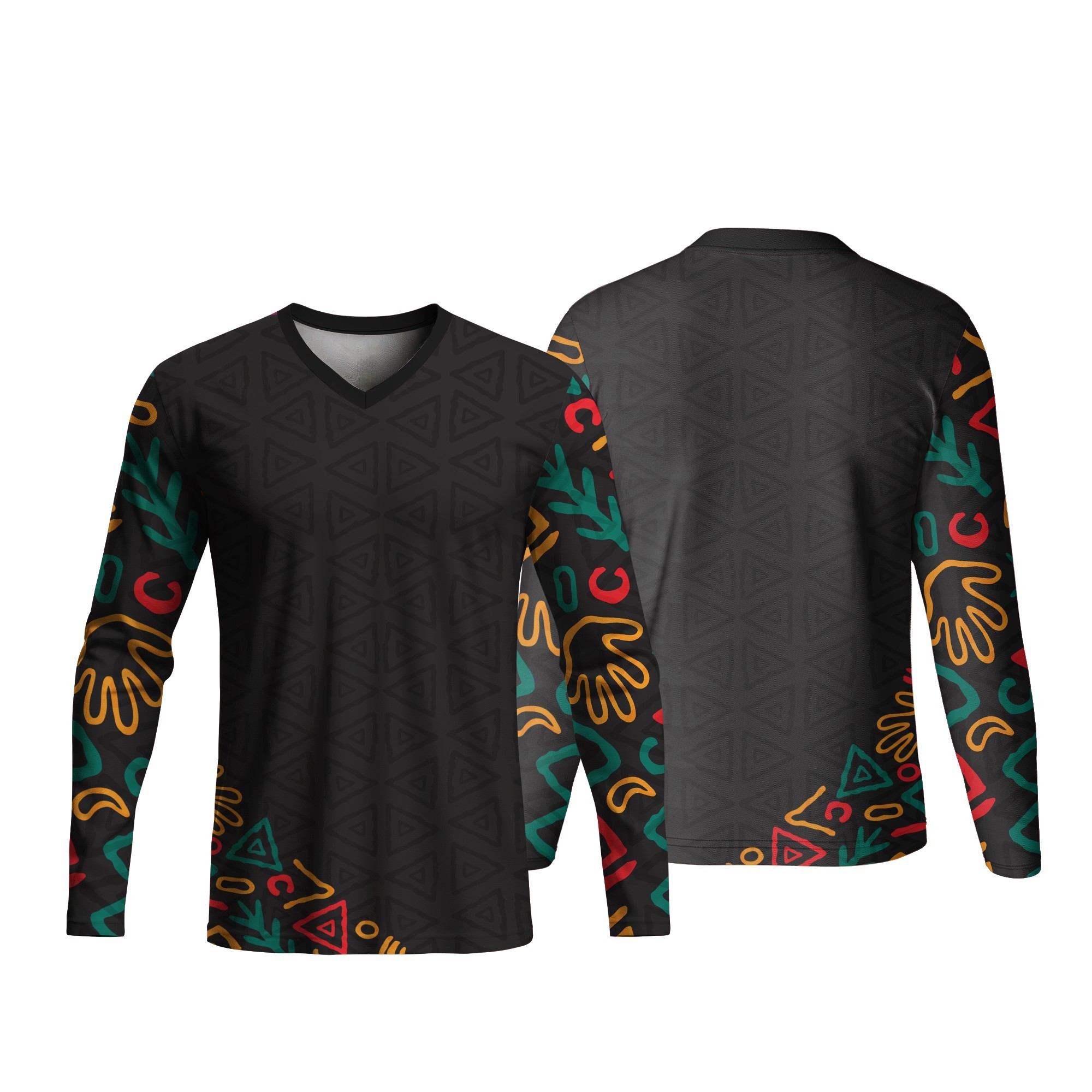 Unisex Long Sleeve V-Neck T-Shirt | Dry Tec | Africa Design - Image 6