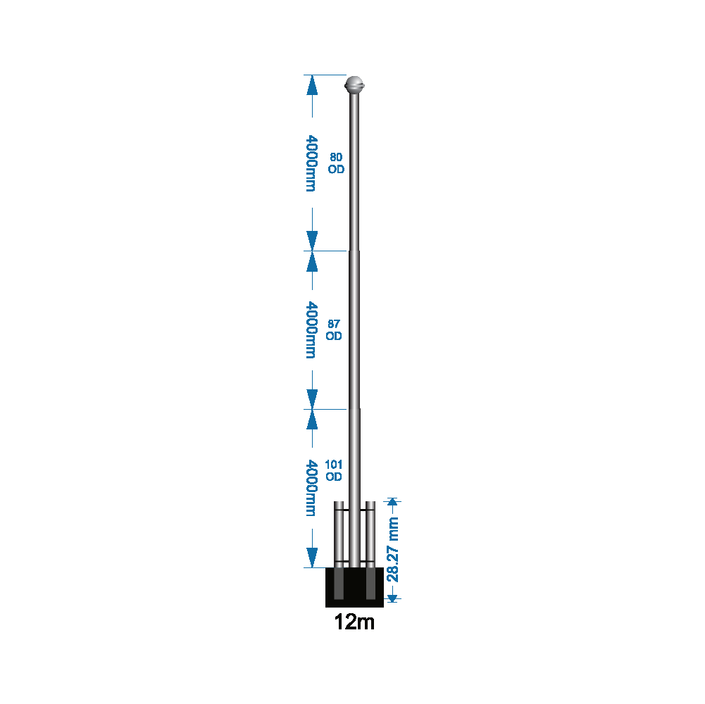 Swivel Base Flagpole 12m - including installation (one unit)
