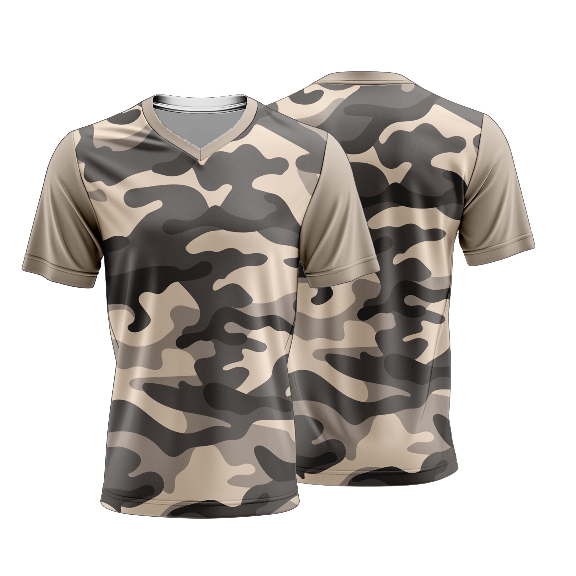 Unisex Short Sleeve V-Neck T-Shirt | Poly Spandex | Camo Design - Image 3
