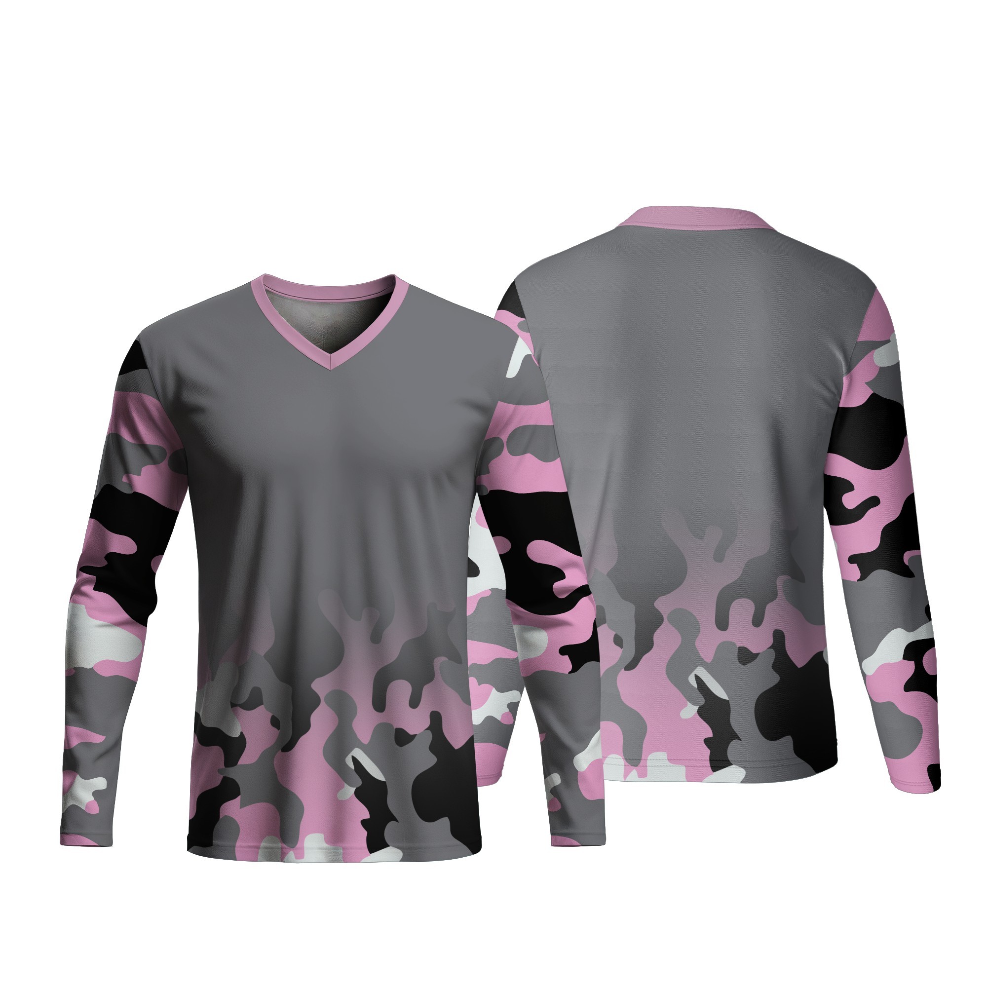 Unisex Long Sleeve V-Neck T-Shirt | Interlock | Camo Design - Image 4