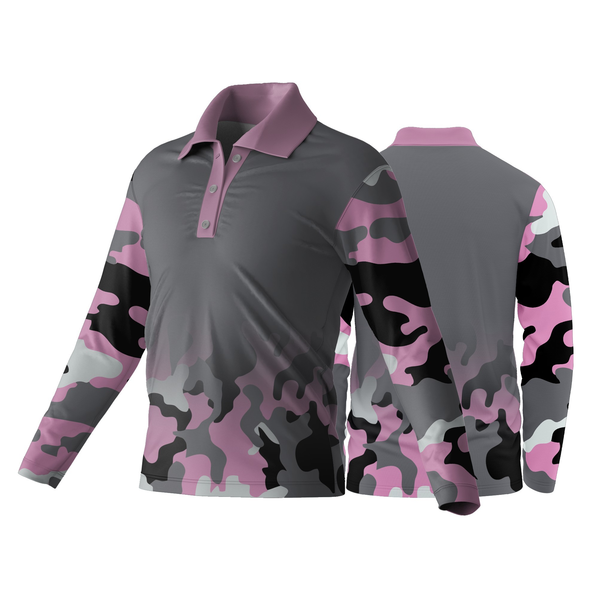 Unisex Long Sleeve Golf Shirt | Poly Spandex | Camo Design - Image 5