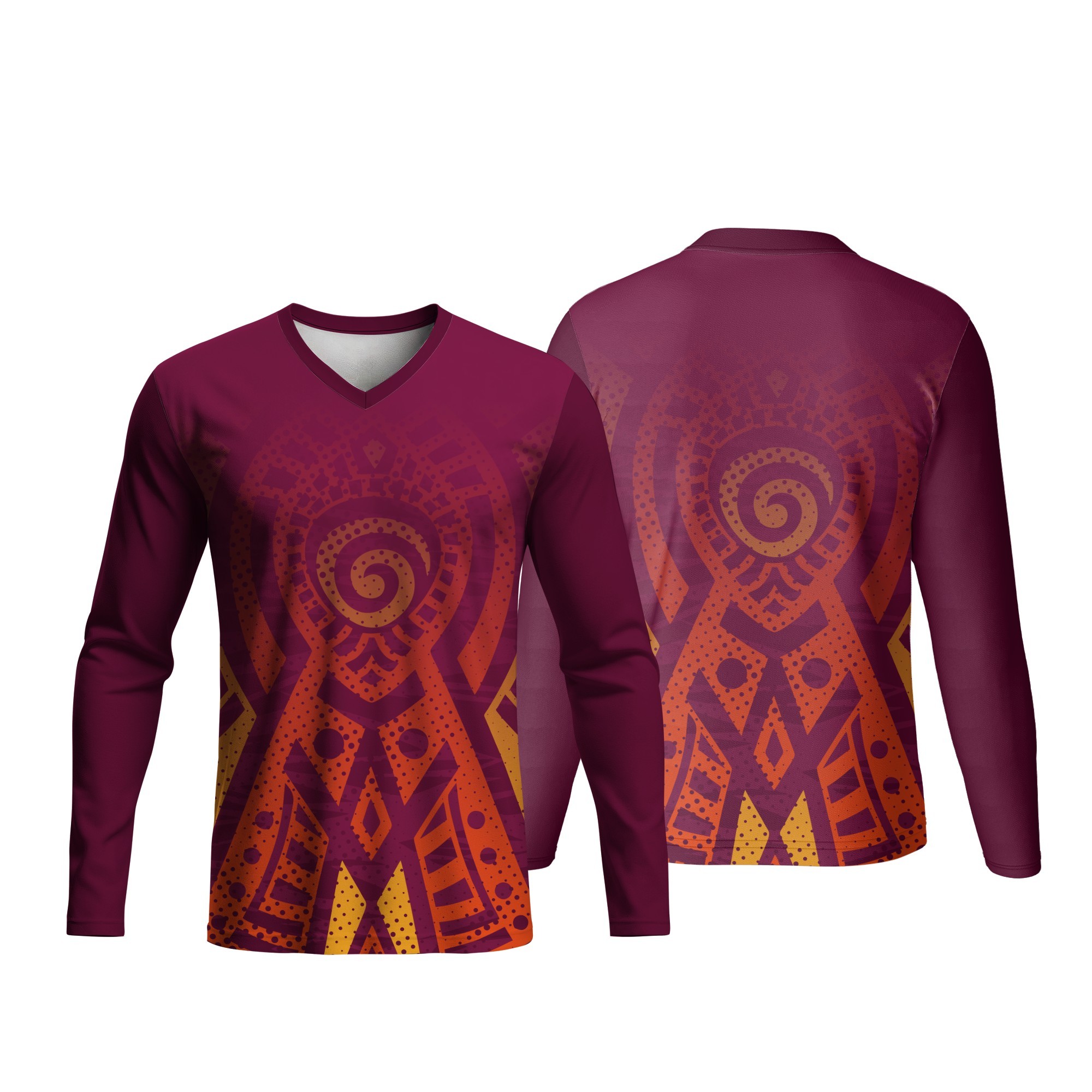 Unisex Long Sleeve V-Neck T-Shirt | Dry Tec | Africa Design - Image 5
