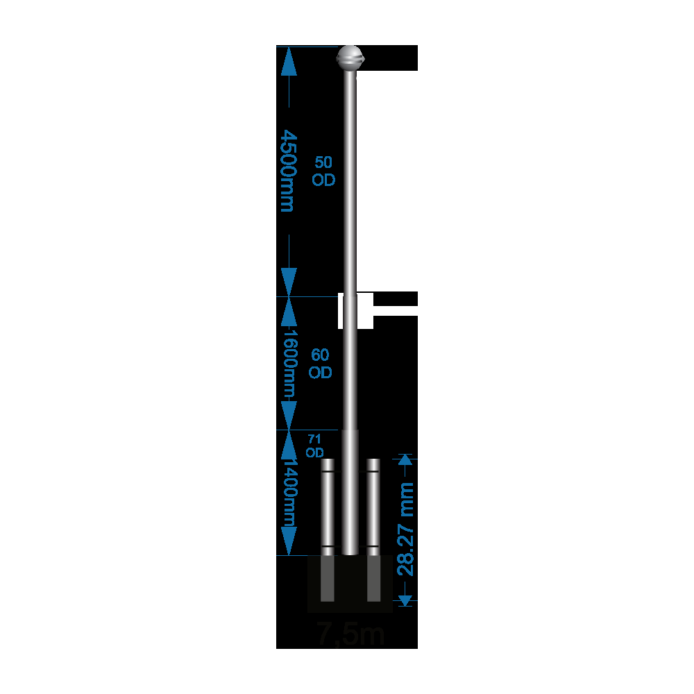 Swivel Base Flagpole 7.5m - including installation (one unit)